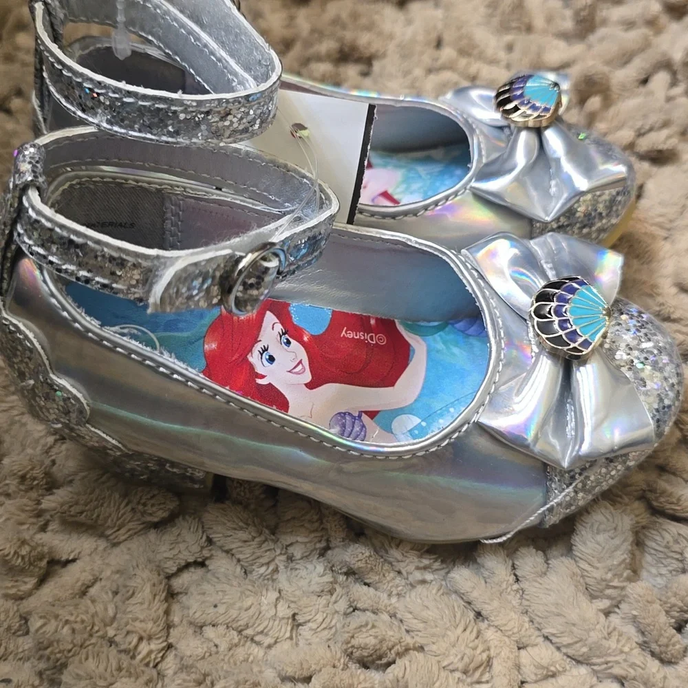 New Disney Ariel Toddler Size 6 Silver Glitter Adjustable Strap‎ Party Shoes